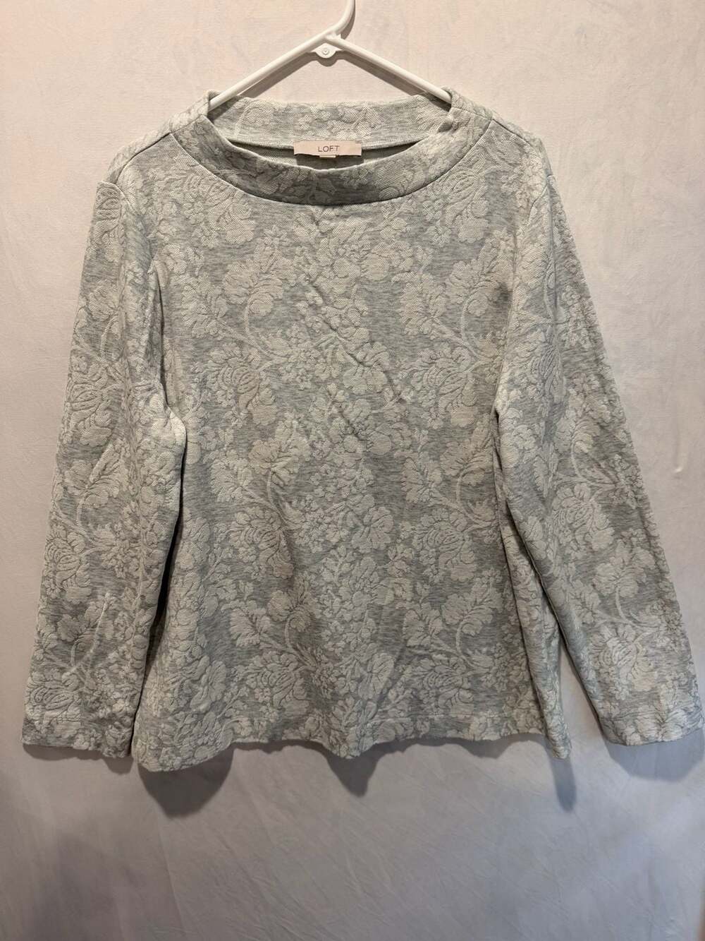 LOFT Gray Floral Jacquard Long Sleeve Mock Neck Pullover Size XXL